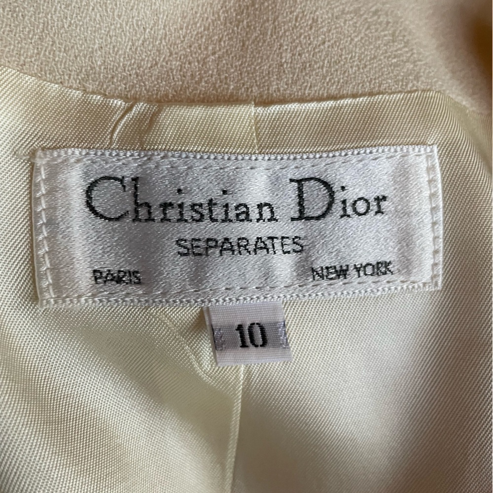 Christian Dior Vintage Minimalist Collarless Coat Suit Jacket Cream Wool - Picture 4 of 6